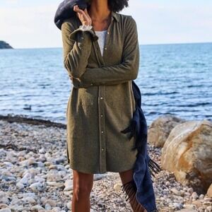 Faherty Legend Sweater Shirt Dress in Olive Melanage Twill Long Sleeve - XSmall